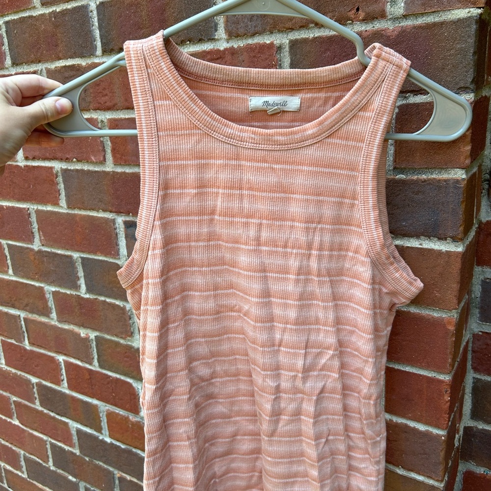 Madewell Pink and White Ribbed Tank Top